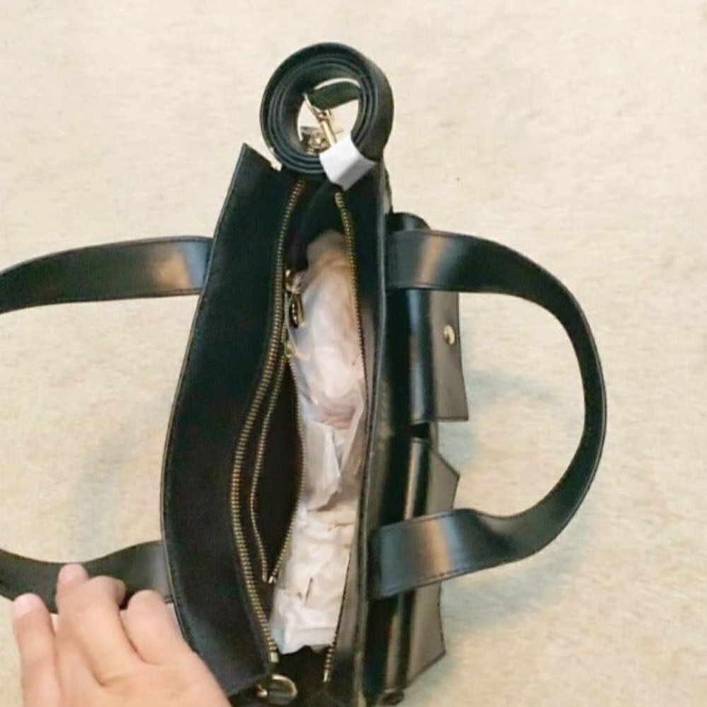 Barney's New York NWT Black Leather Pocket Tote Purse - Picture 8 of 12